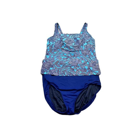 Lands Ends Women 2 Piece Tankini Swimsuit Set Size 24W Blue Floral Paisley - Picture 1 of 8